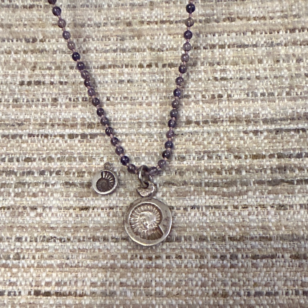Lee Brevard Iolite, Peal, & Sterling Silver Fossil Pendant & LB Fossil Earring - Picture 3 of 12